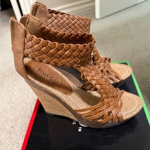 Bucco Brown Woven Wedge Sandals